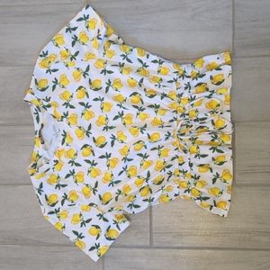 ZARA Size L Lemon Theme Short Sleeve Pleated Cropped Blouse